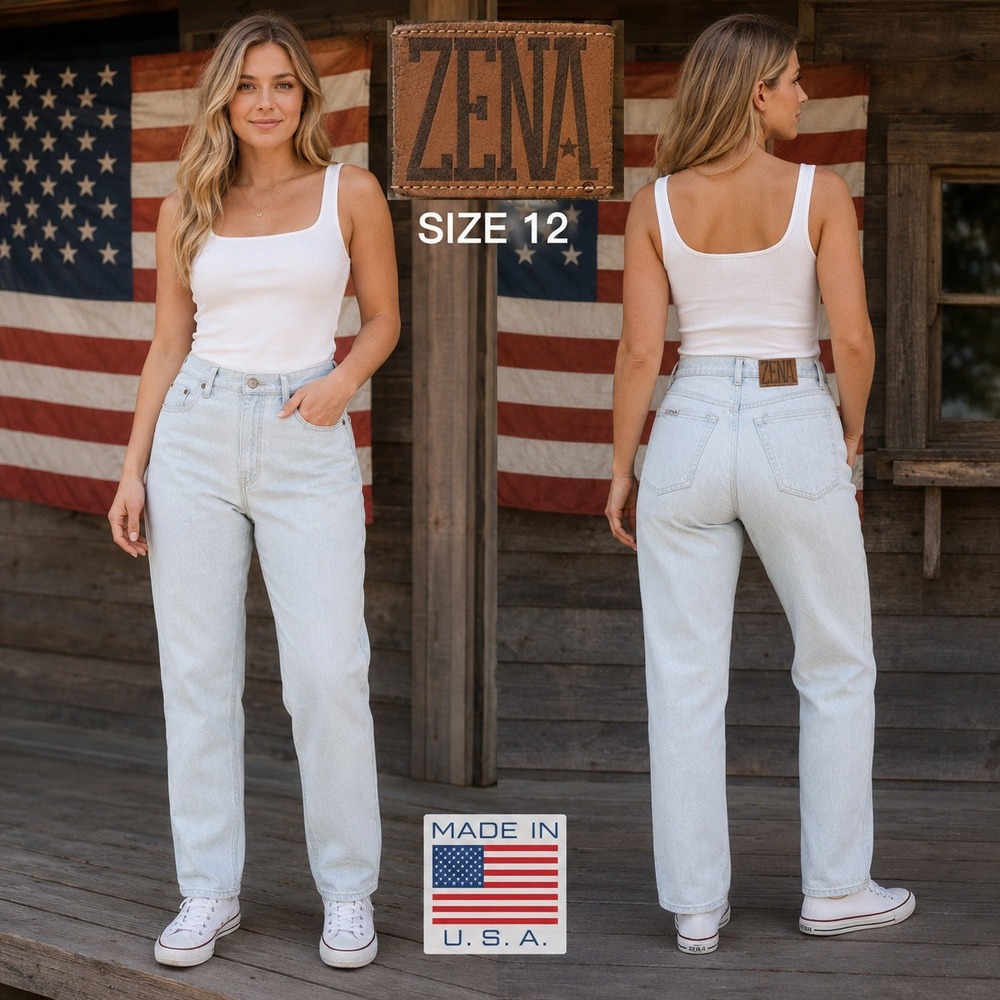 Vintage Zena Jeans Womens 12 Light Wash High Waisted Straight Leg USA Made 30x27